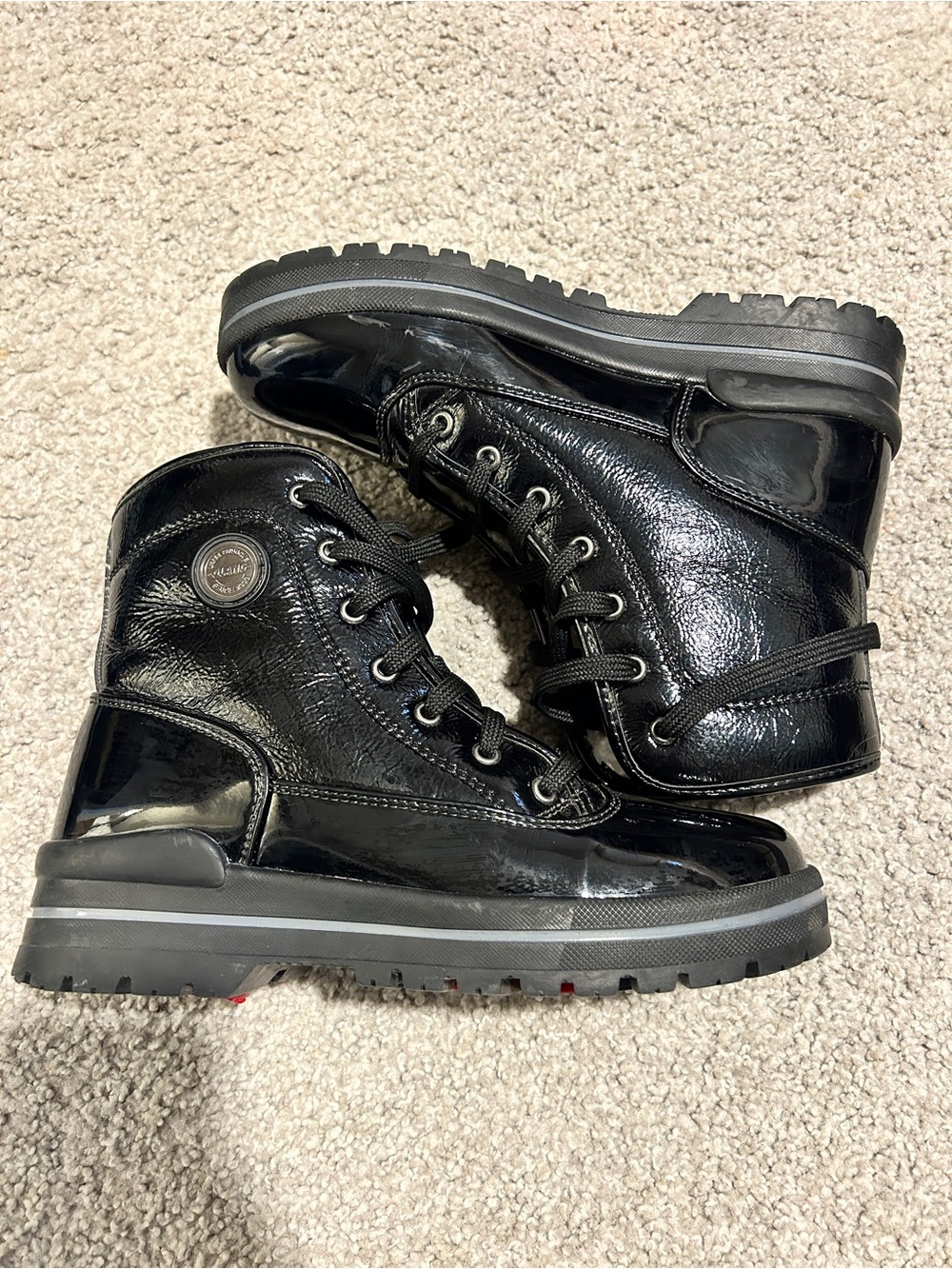 Olang Black Patent Leather Winter Snow Boots w/ Ice Grips Size 39